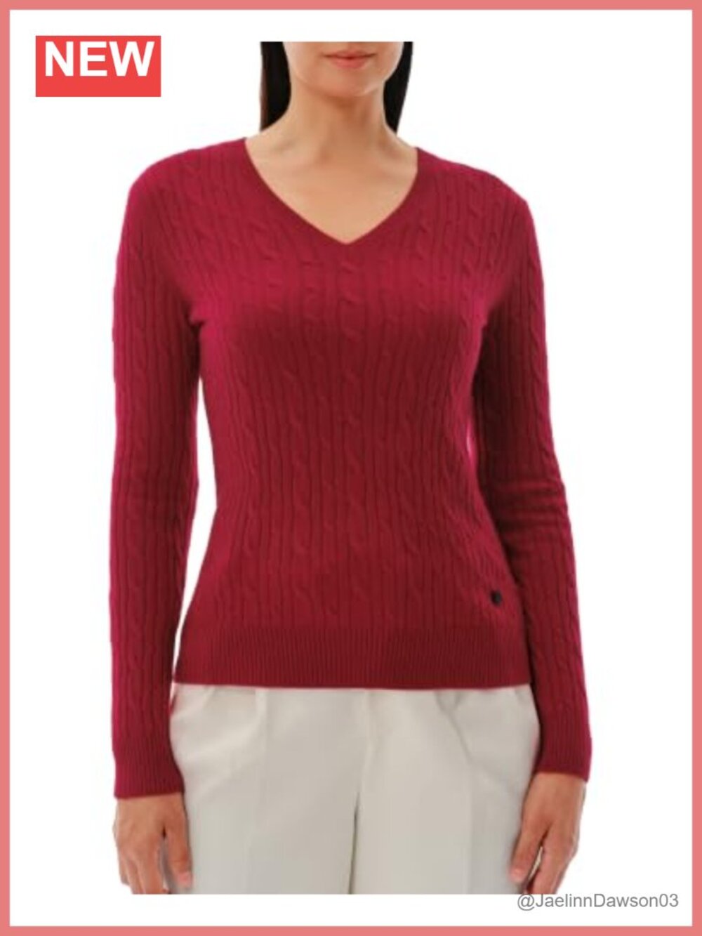 100% Cashmere Cable Knit V-Neck Pullover Sweater